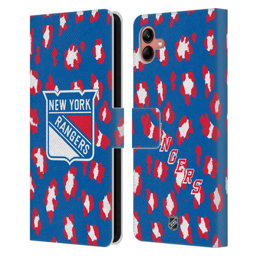 NHL New York Rangers Leopard Patten Leather Book Wallet Case Cover For Samsung Galaxy A04 (2022)