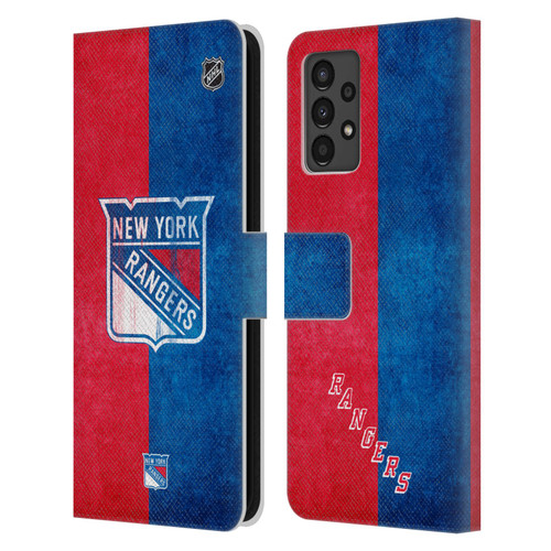 NHL New York Rangers Half Distressed Leather Book Wallet Case Cover For Samsung Galaxy A13 (2022)