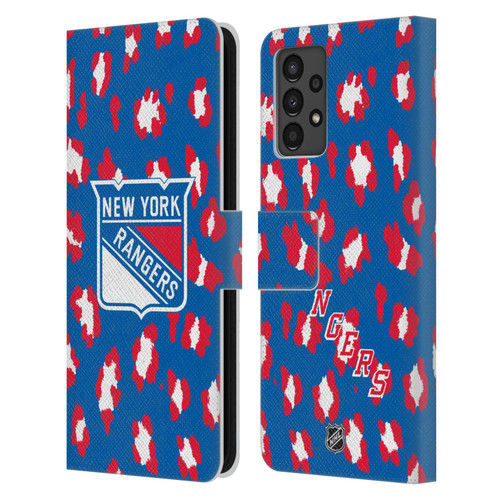 NHL New York Rangers Leopard Patten Leather Book Wallet Case Cover For Samsung Galaxy A13 (2022)