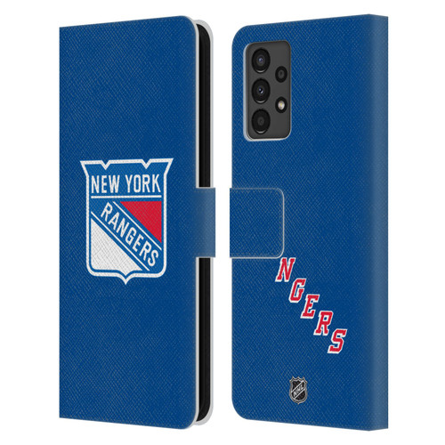 NHL New York Rangers Plain Leather Book Wallet Case Cover For Samsung Galaxy A13 (2022)