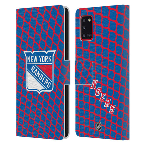NHL New York Rangers Net Pattern Leather Book Wallet Case Cover For Samsung Galaxy A31 (2020)
