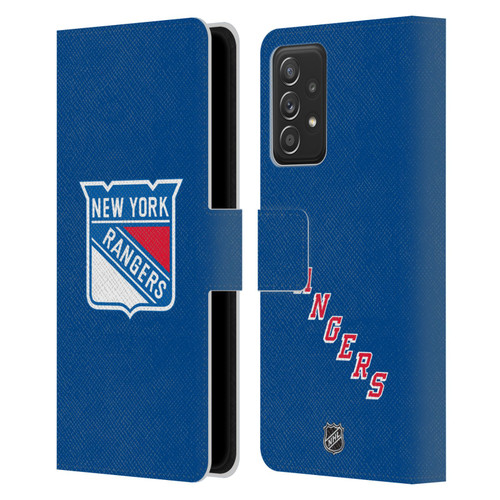 NHL New York Rangers Plain Leather Book Wallet Case Cover For Samsung Galaxy A52 / A52s / 5G (2021)