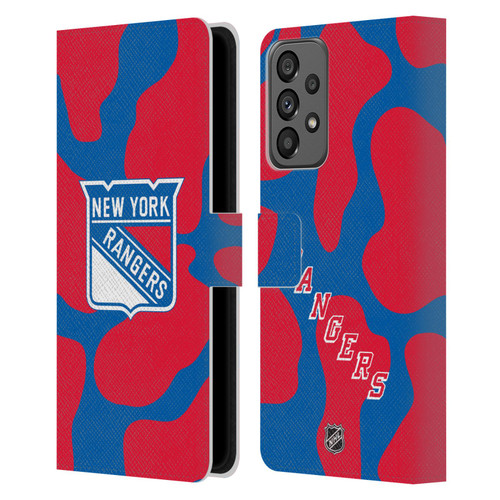 NHL New York Rangers Cow Pattern Leather Book Wallet Case Cover For Samsung Galaxy A73 5G (2022)