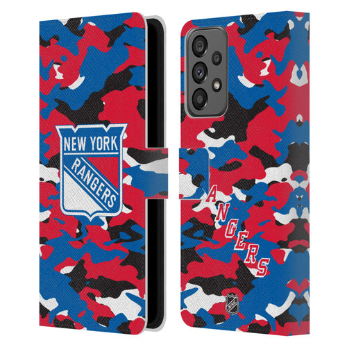 NHL New York Rangers Camouflage Leather Book Wallet Case Cover For Samsung Galaxy A73 5G (2022)