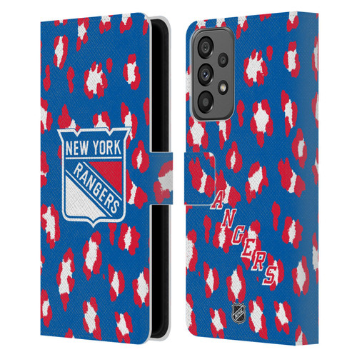 NHL New York Rangers Leopard Patten Leather Book Wallet Case Cover For Samsung Galaxy A73 5G (2022)