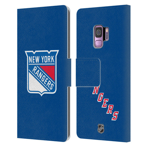 NHL New York Rangers Plain Leather Book Wallet Case Cover For Samsung Galaxy S9