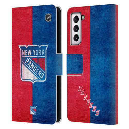 NHL New York Rangers Half Distressed Leather Book Wallet Case Cover For Samsung Galaxy S21 5G