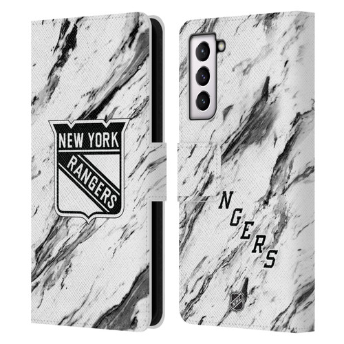 NHL New York Rangers Marble Leather Book Wallet Case Cover For Samsung Galaxy S21 5G