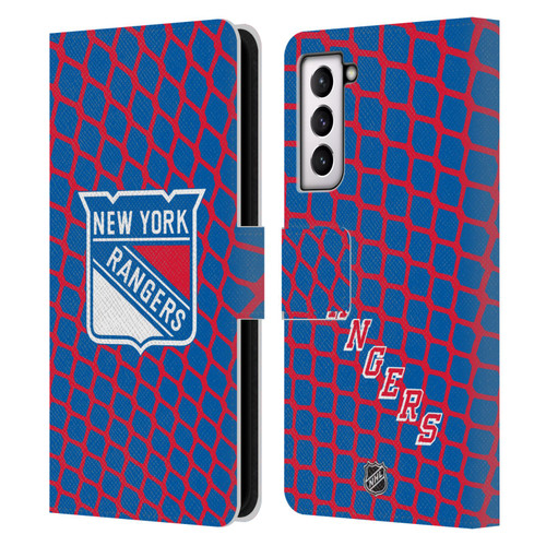 NHL New York Rangers Net Pattern Leather Book Wallet Case Cover For Samsung Galaxy S21 5G