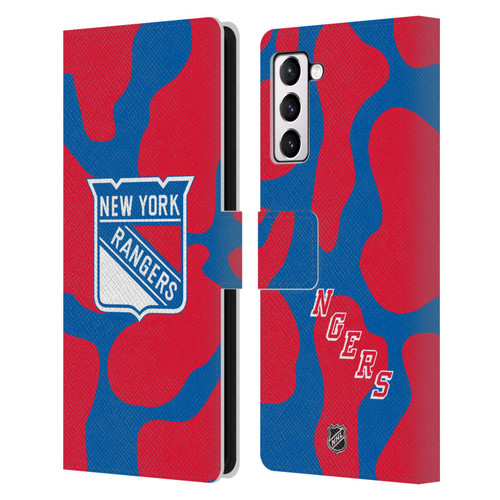 NHL New York Rangers Cow Pattern Leather Book Wallet Case Cover For Samsung Galaxy S21+ 5G