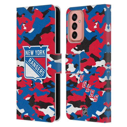 NHL New York Rangers Camouflage Leather Book Wallet Case Cover For Samsung Galaxy M13 (2022)