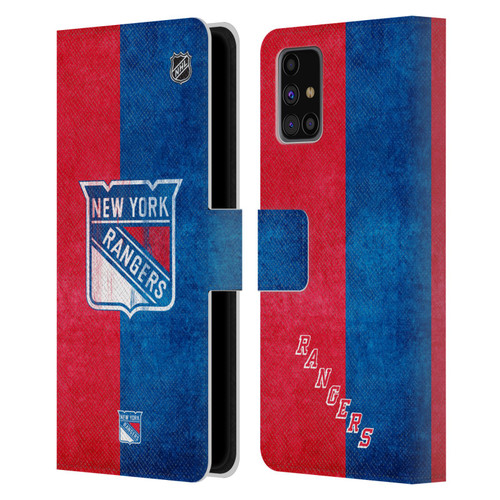 NHL New York Rangers Half Distressed Leather Book Wallet Case Cover For Samsung Galaxy M31s (2020)