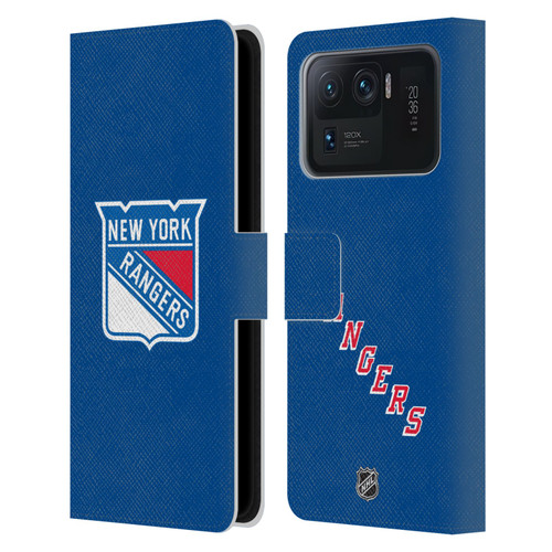 NHL New York Rangers Plain Leather Book Wallet Case Cover For Xiaomi Mi 11 Ultra