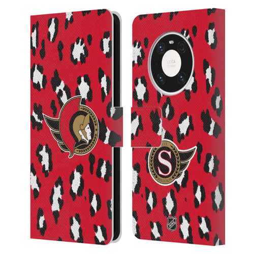 NHL Ottawa Senators Leopard Patten Leather Book Wallet Case Cover For Huawei Mate 40 Pro 5G