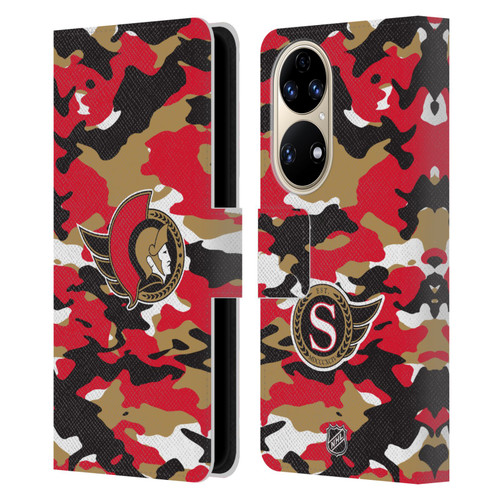 NHL Ottawa Senators Camouflage Leather Book Wallet Case Cover For Huawei P50