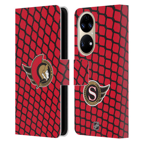 NHL Ottawa Senators Net Pattern Leather Book Wallet Case Cover For Huawei P50