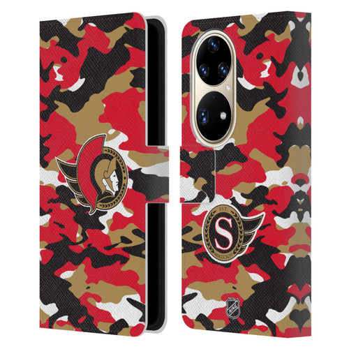 NHL Ottawa Senators Camouflage Leather Book Wallet Case Cover For Huawei P50 Pro