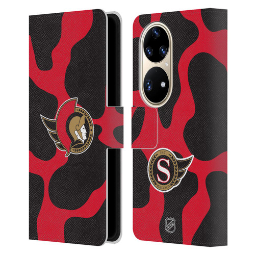 NHL Ottawa Senators Cow Pattern Leather Book Wallet Case Cover For Huawei P50 Pro