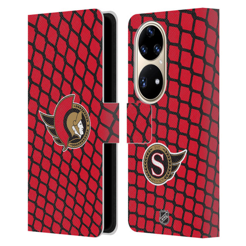 NHL Ottawa Senators Net Pattern Leather Book Wallet Case Cover For Huawei P50 Pro