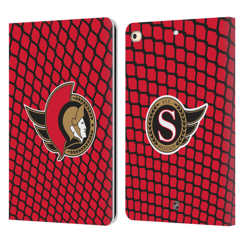 NHL Ottawa Senators Net Pattern Leather Book Wallet Case Cover For Apple iPad 9.7 2017 / iPad 9.7 2018