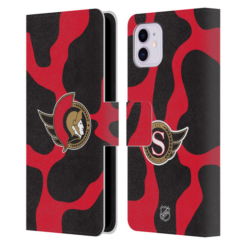 NHL Ottawa Senators Cow Pattern Leather Book Wallet Case Cover For Apple iPhone 11