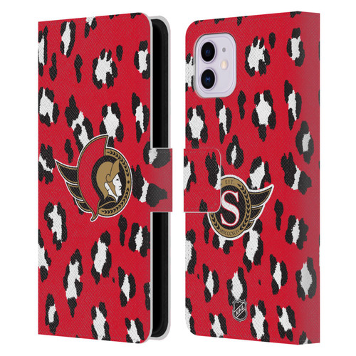 NHL Ottawa Senators Leopard Patten Leather Book Wallet Case Cover For Apple iPhone 11