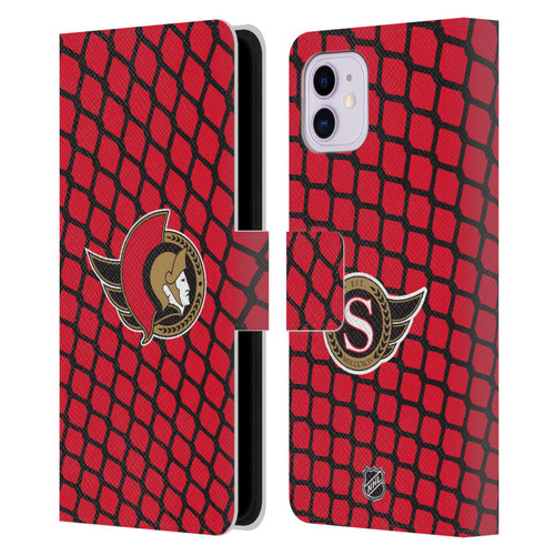 NHL Ottawa Senators Net Pattern Leather Book Wallet Case Cover For Apple iPhone 11