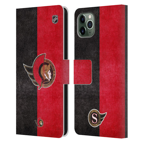 NHL Ottawa Senators Half Distressed Leather Book Wallet Case Cover For Apple iPhone 11 Pro Max