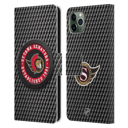 NHL Ottawa Senators Puck Texture Leather Book Wallet Case Cover For Apple iPhone 11 Pro Max