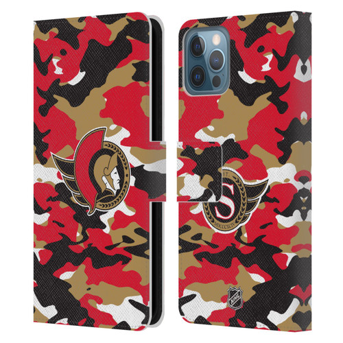 NHL Ottawa Senators Camouflage Leather Book Wallet Case Cover For Apple iPhone 12 / iPhone 12 Pro