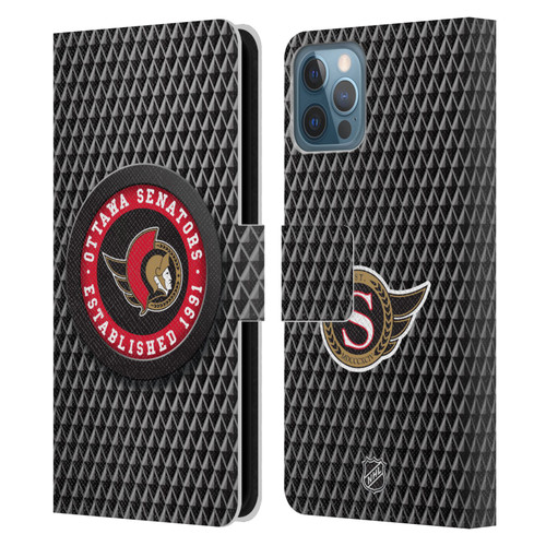 NHL Ottawa Senators Puck Texture Leather Book Wallet Case Cover For Apple iPhone 12 / iPhone 12 Pro