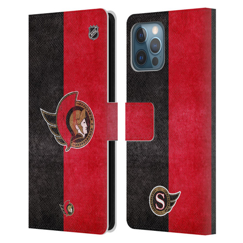 NHL Ottawa Senators Half Distressed Leather Book Wallet Case Cover For Apple iPhone 12 Pro Max