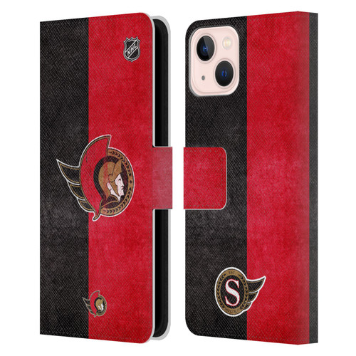 NHL Ottawa Senators Half Distressed Leather Book Wallet Case Cover For Apple iPhone 13