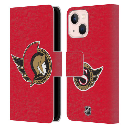 NHL Ottawa Senators Plain Leather Book Wallet Case Cover For Apple iPhone 13 Mini
