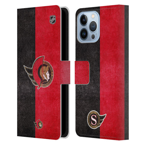 NHL Ottawa Senators Half Distressed Leather Book Wallet Case Cover For Apple iPhone 13 Pro Max