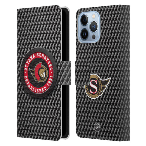 NHL Ottawa Senators Puck Texture Leather Book Wallet Case Cover For Apple iPhone 13 Pro Max