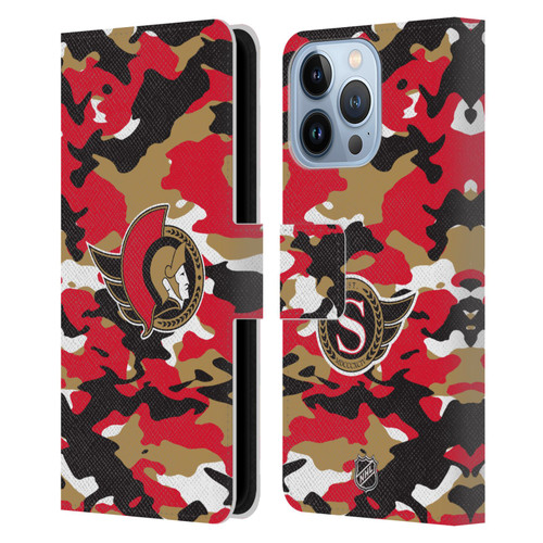 NHL Ottawa Senators Camouflage Leather Book Wallet Case Cover For Apple iPhone 13 Pro