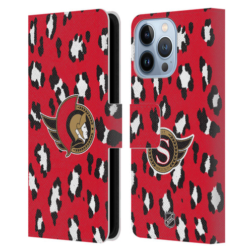 NHL Ottawa Senators Leopard Patten Leather Book Wallet Case Cover For Apple iPhone 13 Pro