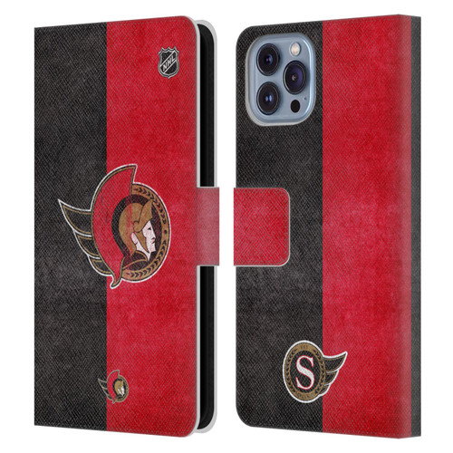 NHL Ottawa Senators Half Distressed Leather Book Wallet Case Cover For Apple iPhone 14