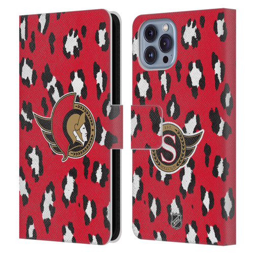 NHL Ottawa Senators Leopard Patten Leather Book Wallet Case Cover For Apple iPhone 14