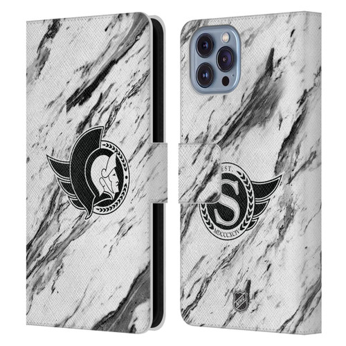 NHL Ottawa Senators Marble Leather Book Wallet Case Cover For Apple iPhone 14