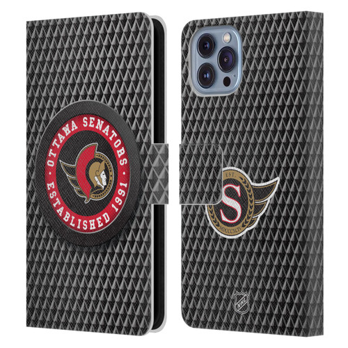 NHL Ottawa Senators Puck Texture Leather Book Wallet Case Cover For Apple iPhone 14