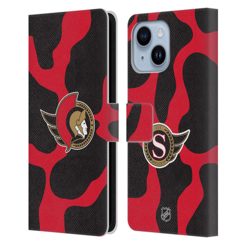 NHL Ottawa Senators Cow Pattern Leather Book Wallet Case Cover For Apple iPhone 14 Plus