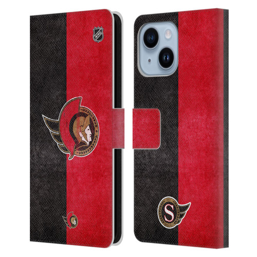 NHL Ottawa Senators Half Distressed Leather Book Wallet Case Cover For Apple iPhone 14 Plus