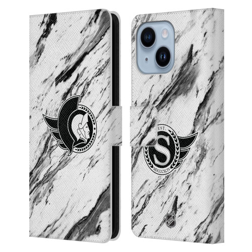 NHL Ottawa Senators Marble Leather Book Wallet Case Cover For Apple iPhone 14 Plus