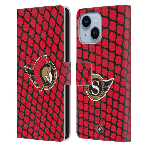 NHL Ottawa Senators Net Pattern Leather Book Wallet Case Cover For Apple iPhone 14 Plus