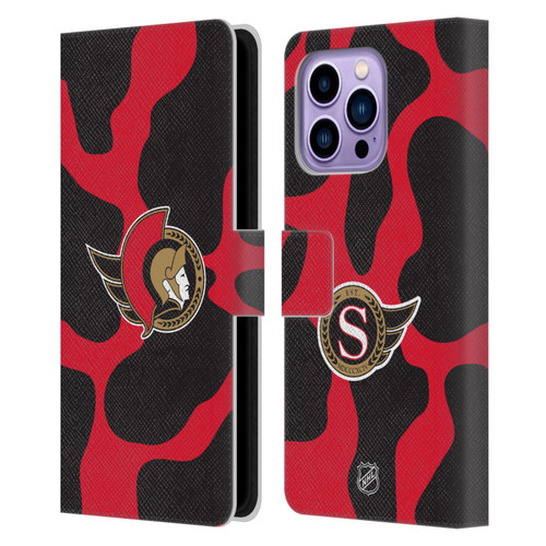 NHL Ottawa Senators Cow Pattern Leather Book Wallet Case Cover For Apple iPhone 14 Pro Max