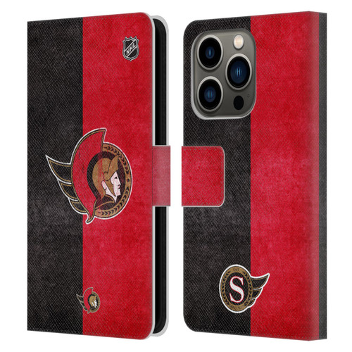 NHL Ottawa Senators Half Distressed Leather Book Wallet Case Cover For Apple iPhone 14 Pro