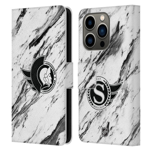 NHL Ottawa Senators Marble Leather Book Wallet Case Cover For Apple iPhone 14 Pro