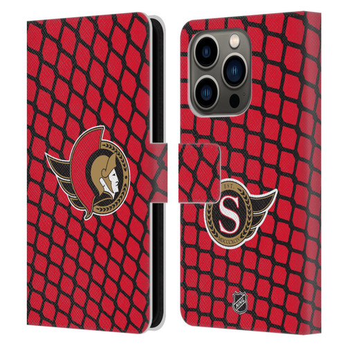 NHL Ottawa Senators Net Pattern Leather Book Wallet Case Cover For Apple iPhone 14 Pro
